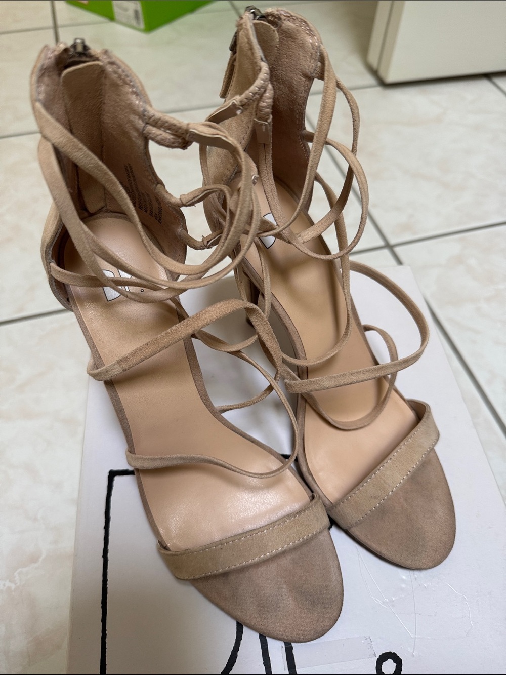 bp Nude/Tan Lace-Up Suede High Heel Sandals